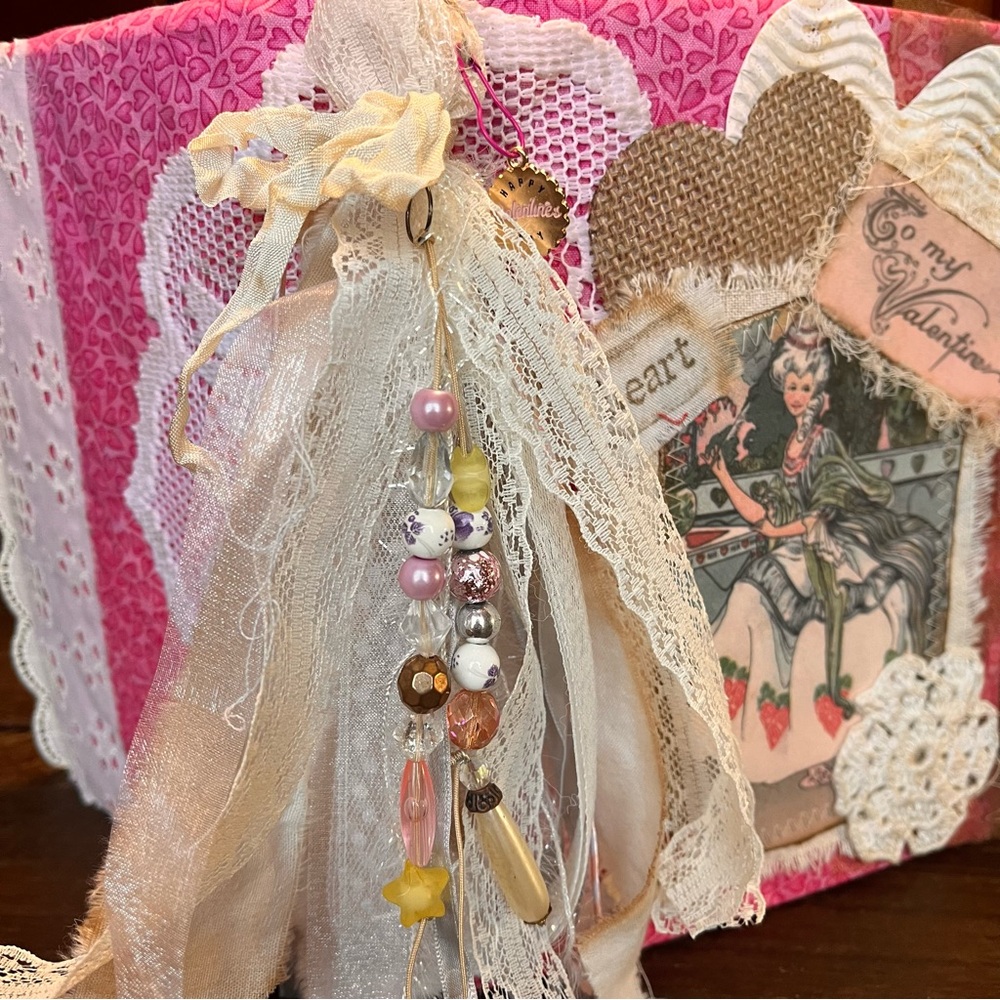 Valentine’s Junk Journal Pink Feminine Boho Grungy Lace Heart To My Valentine - Picture 7 of 16